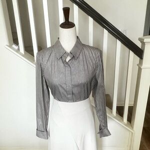 Lafayette 148 New York charcoal and cream Striped Button Down Shirt nwt 8